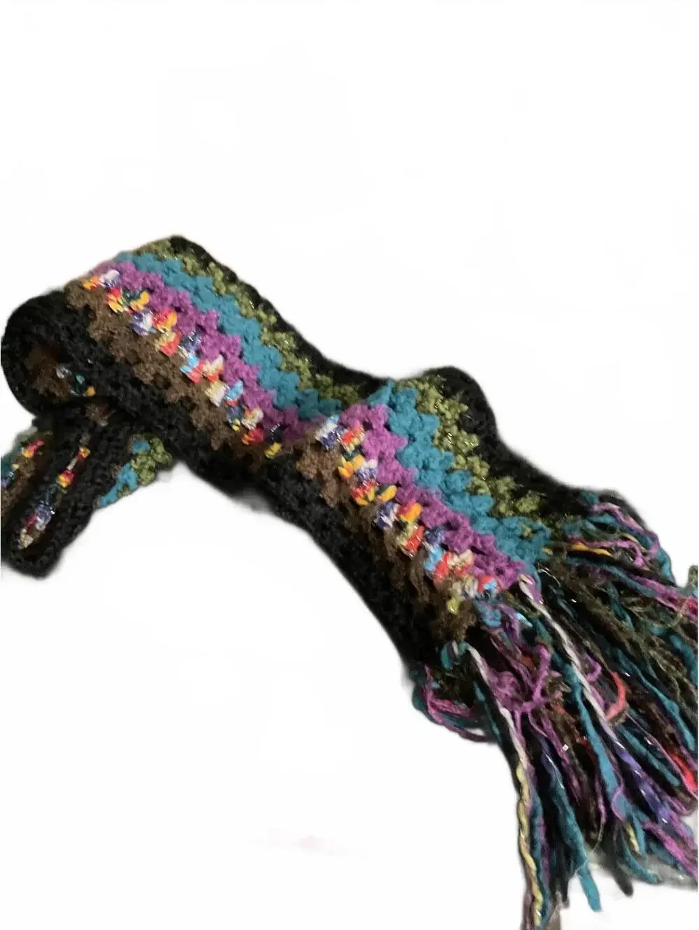 Colorful Handmade Crocheted Scarf with Fringe